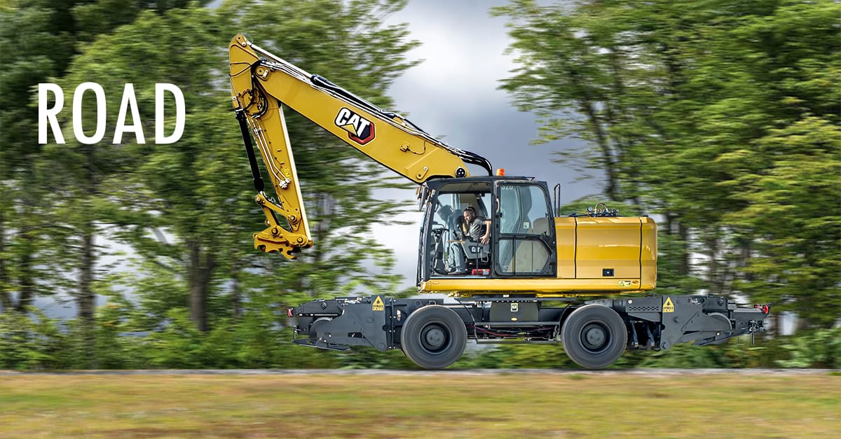 Illustration showing road capabilities of Cat M320 Hi Rail Excavator Attachment
