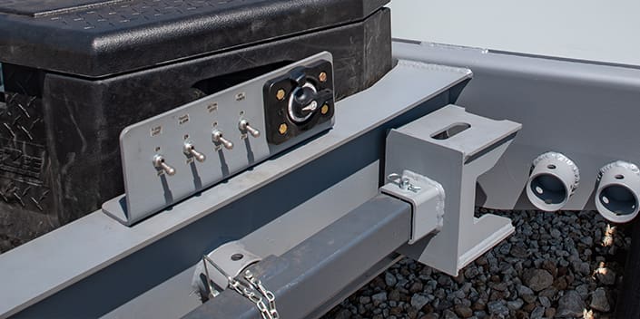 Electro hydraulic control switches on hi rail tag-along trailer built by DymaxRail