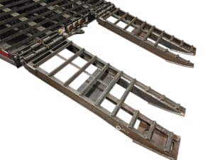 Rear ramps with spring assist on hi rail trailer built by DymaxRail
